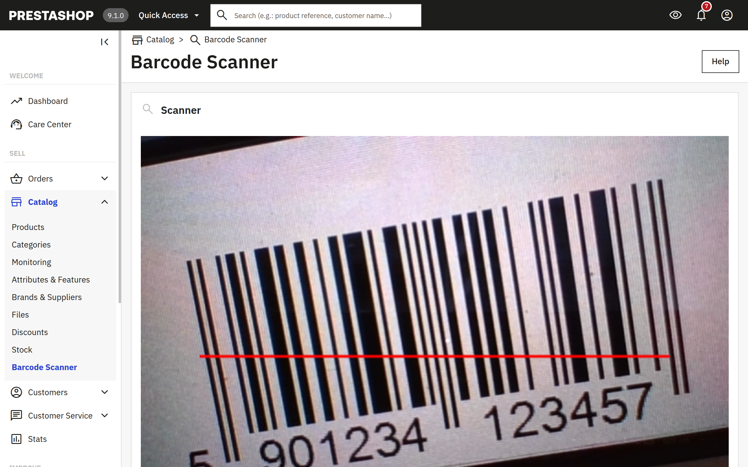 BarcodeScanner product scan result showing Running Shoes X100 found by EAN-13 in PrestaShop admin