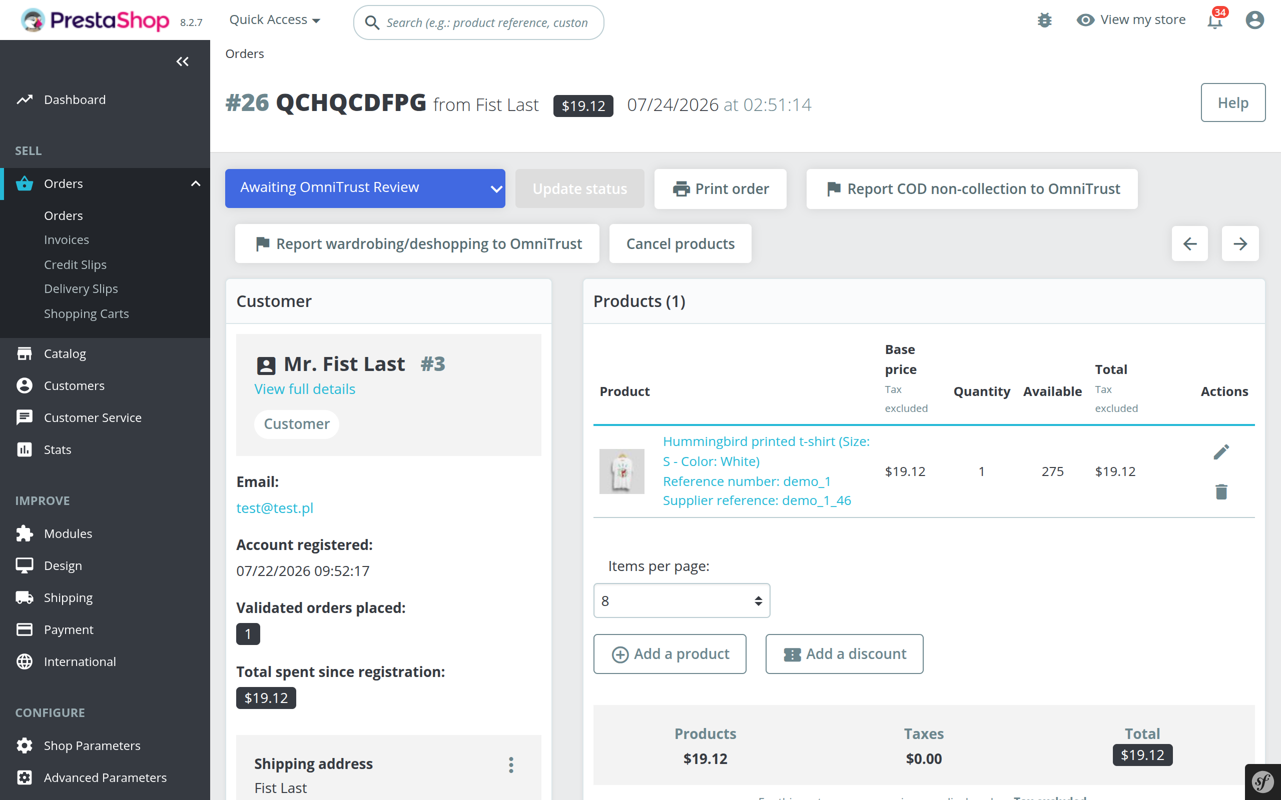 PrestaShop order held in Awaiting OmniTrust Review status after a HIGH risk verdict